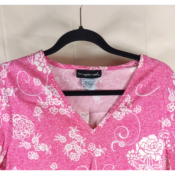 Los Angeles Rose Women's Scrub Top Pink Floral Size Large 100% Cotton Medical - Picture 7 of 7